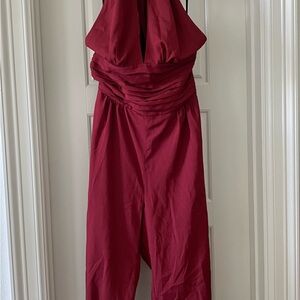 bebe Deep Red Halter Jumpsuit